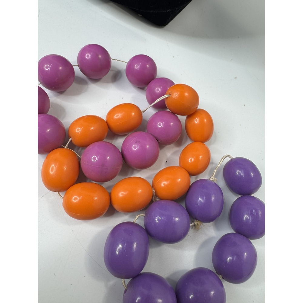 Vintage Chunky Oversized Bead Statement Necklace Purple Orange Retro Costume